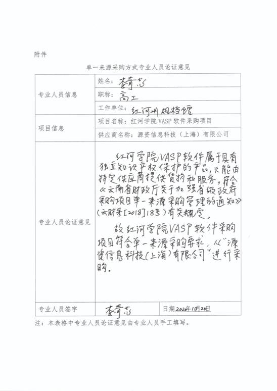 单一来源采购方式专业人员论证意见（VASP)-3